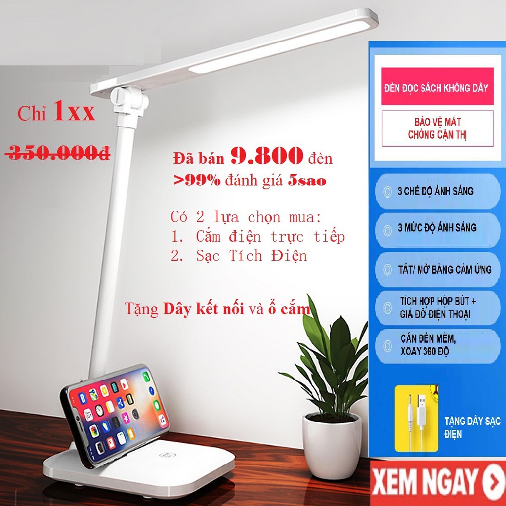 [SẠC PIN] Đèn Bàn Học LED USB Di Động Cao Cấp – 03 Chế Độ Ánh Sáng Vàng Bảo Vệ Mắt Chống Cận - Hãng miDoctor