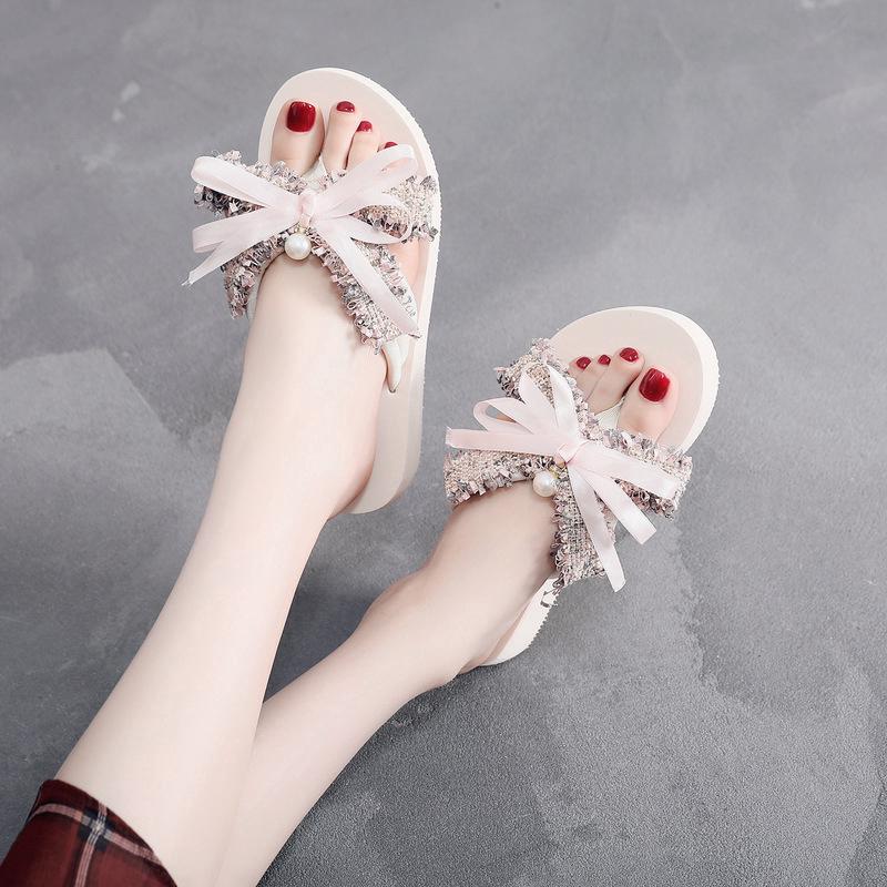 Dép họa tiết nơ thời trang đi biển mùa hè cho nữ