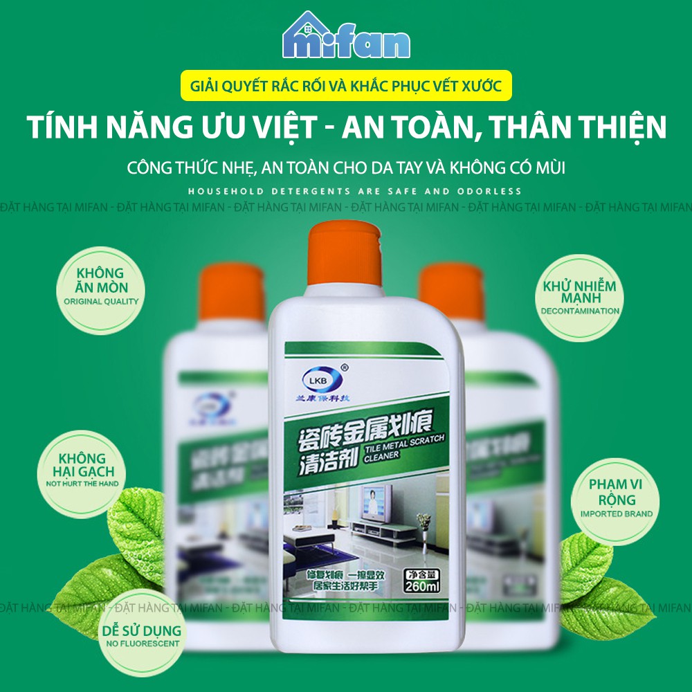 Dung Dịch Làm Sạch Vết Xước Sàn Gạch LKB 260ml - Tẩy Cực Mạnh, An Toàn, Không Hại Gạch - Hàng Chính Hãng