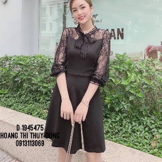 Váy xèo cổ nơ pha tay ren