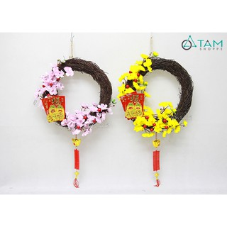 Vòng treo cửa Tết nửa vòng hoa mai đào ĐK 40cm T-VTC-17 TTTM