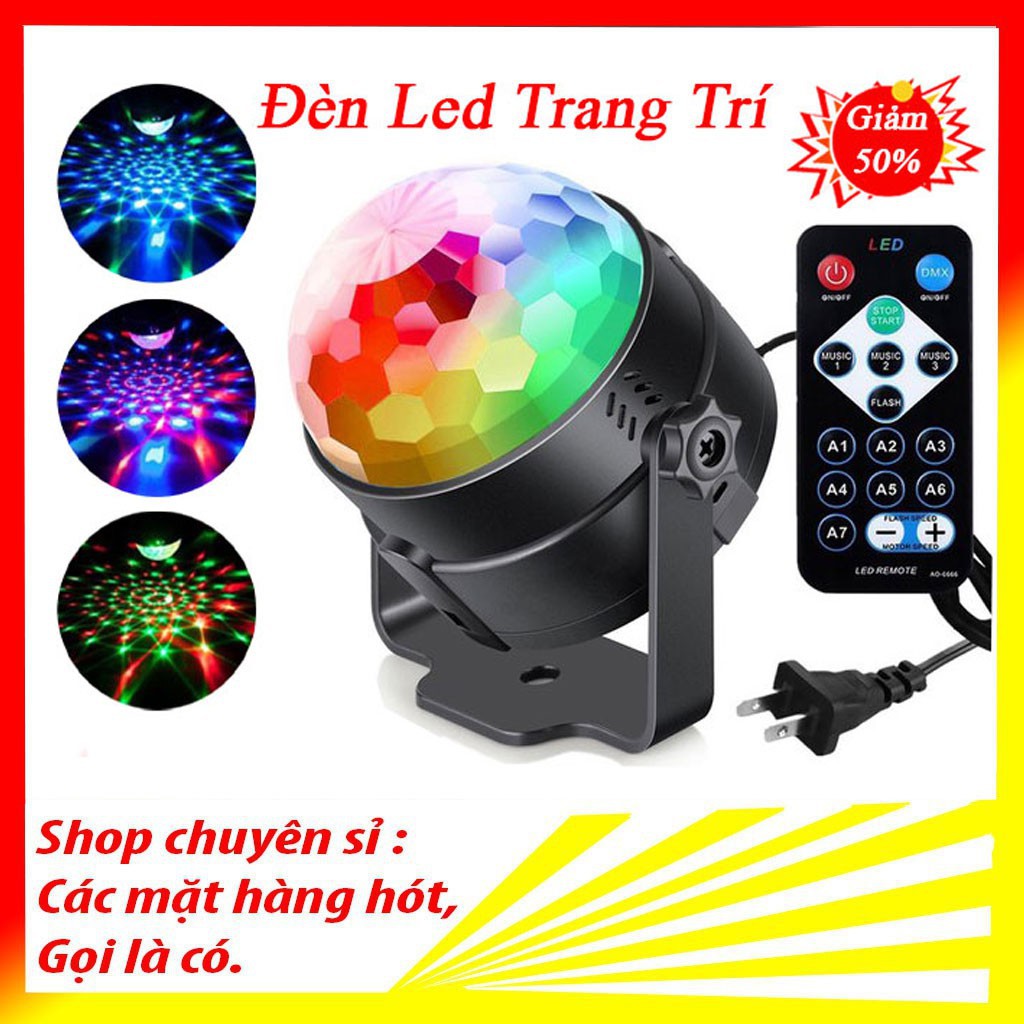 Đèn Cầu Vũ Trường Xoay Nháy Chớp Theo Nhạc Party Light - Đèn LED quả cầu xoay pha lê 7 màu ( CÓ ĐIỀU KHIỂN )