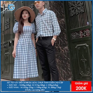 Đồ Đôi - ÁO ĐÔI - Áo sơ mi váy đôi Caro thời trang Hàn Quốc