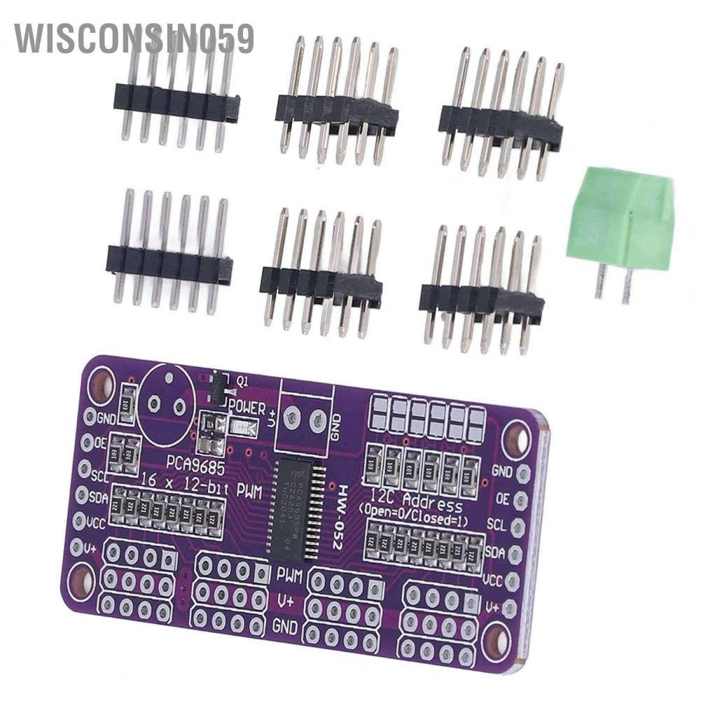 Wisconsin059 Servo Motor Driver PWM Control Module 16 Channel 12 Bit IIC PCA9685 Controller for DIY