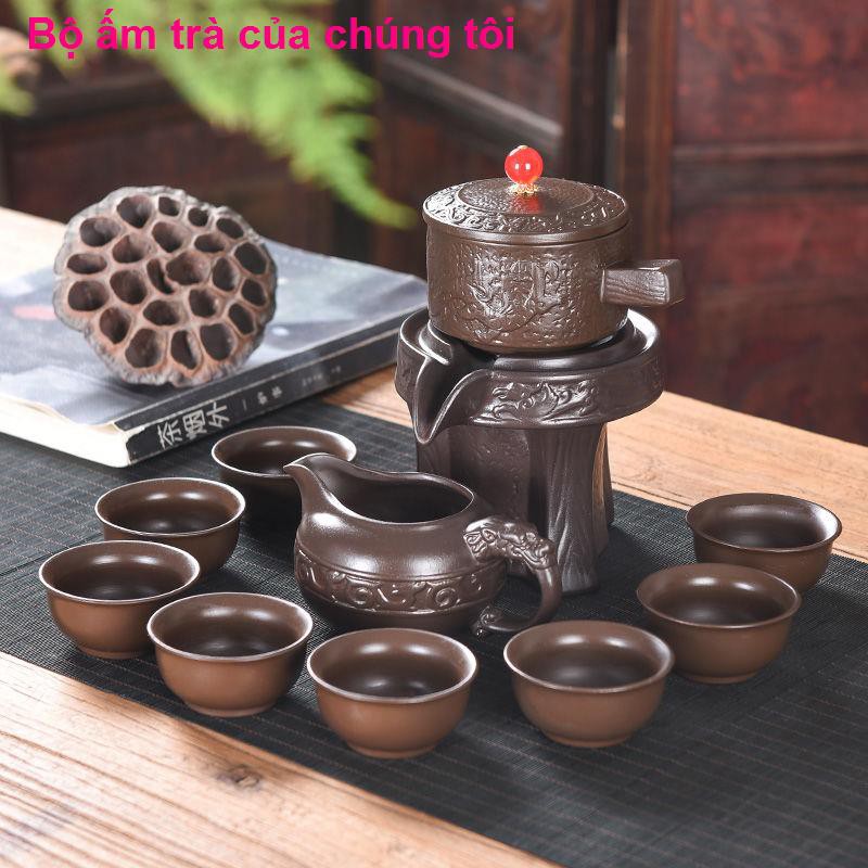 đồ ănLazy Đá sáng tạo bán tự động Mupan Kung Fu Tea Brewer Ice Cracked Bộ trà đất sét tím Đặt ấm gốm sứ gia dụng