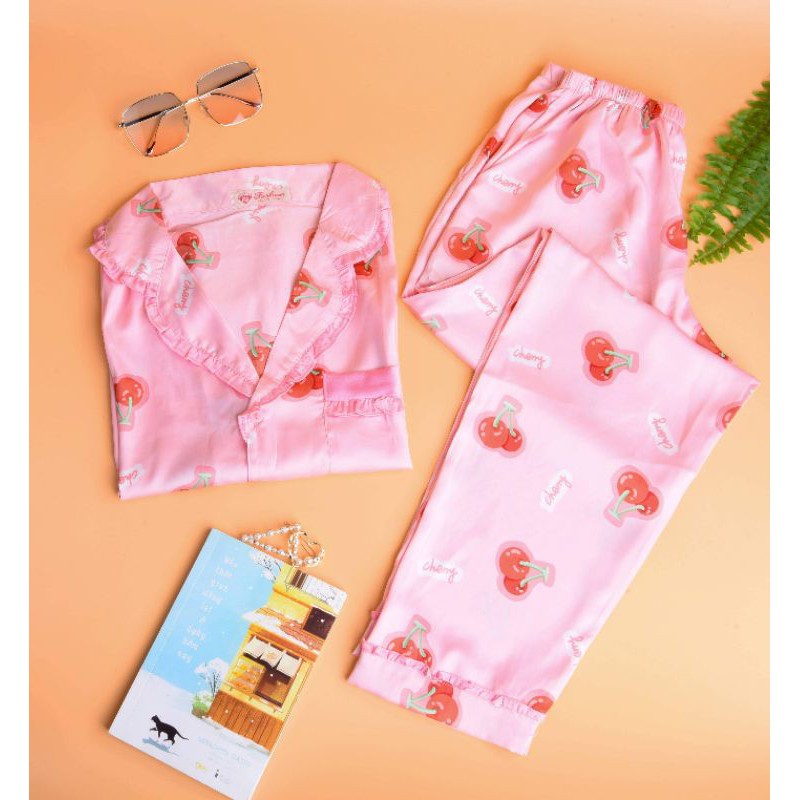 Đồ bộ pijama tay ngắn quần dài lụa Latin cao cấp dễ thương, vải đẹp, mặc mát (Free size dưới 60kg hàng thiết kế)