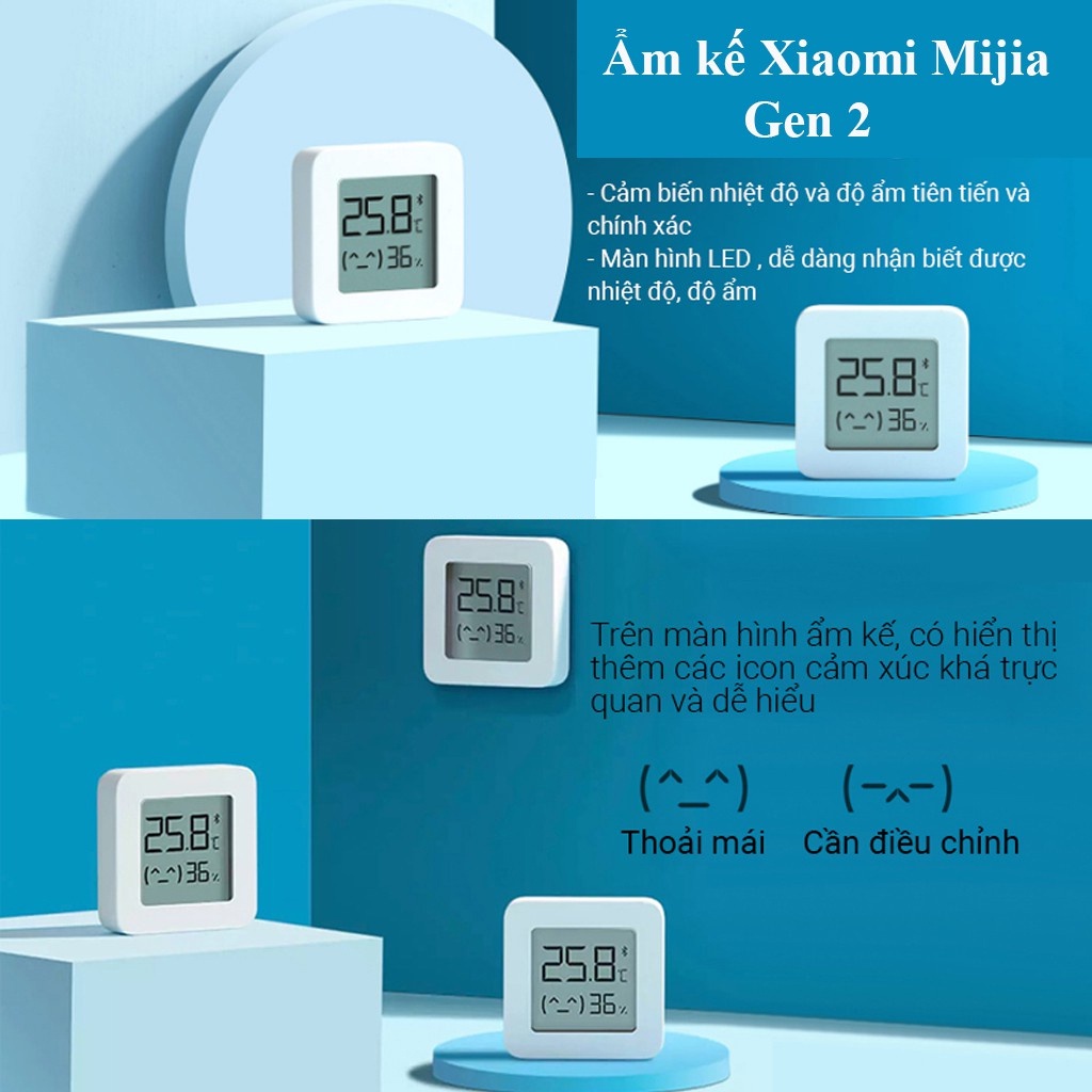 Nhiệt Ẩm Kế Xiaomi - Nhiệt Ẩm Kế Điện Tử Xiaomi - Máy Đo Nhiệt Độ Độ Ẩm Gia Đình Gen 2 Hàng Chính Hãng