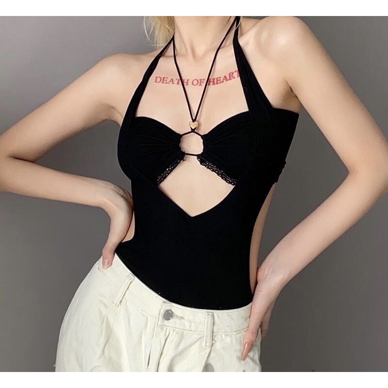 (SẴN ĐEN M) Áo liền thân cut ngực eo sexy | BigBuy360 - bigbuy360.vn