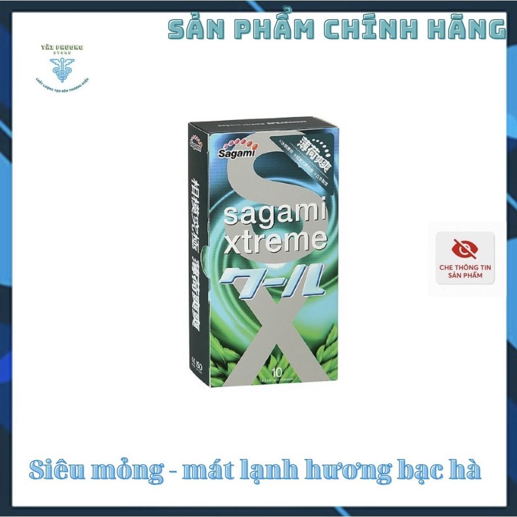 Bao cao su  SAGAMI Xtreme Spearmint, Siêu mỏng - Mát lạnh hương Bạc Hà - Hộp 10 cái