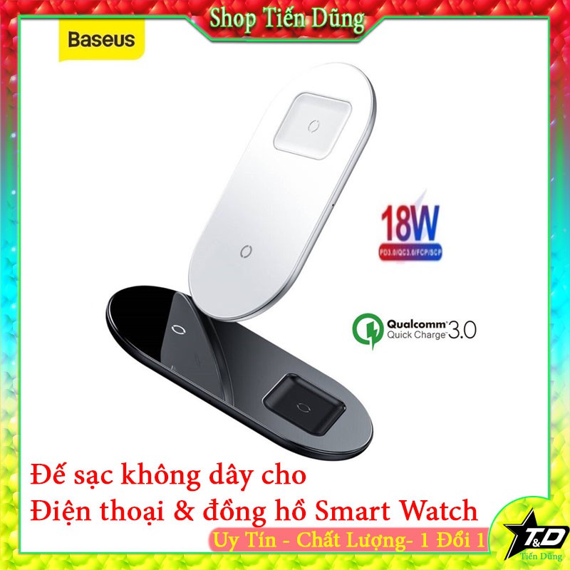 Đế Sạc Không Dây Siêu Nhanh Baseus 2in 1 Công Suất 15W 2 Trong 1 Sạc Nhanh Cho Iphone, Airpood, Samsung, Huawei