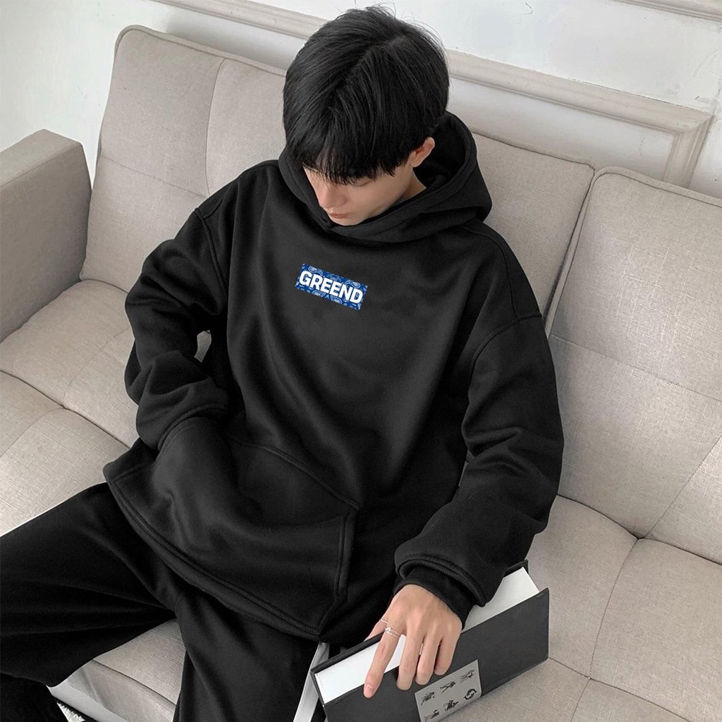 Hoodie GREEND Nỉ Bông Local Brand Unisex Basic Form rộng Logo Box HD12