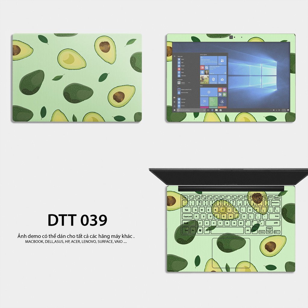 Bộ skin dán laptop mẫu Qủa Bơ / Có mẫu decal dán cho tất cả các hãng máy tính