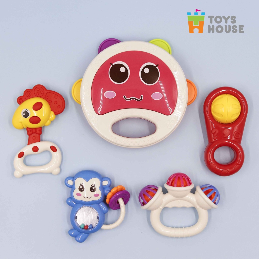 Túi đồ chơi xúc xắc lục lạc cho bé set 5 món Toys House 776-1 giúp bé kích thích phát triển giác quan