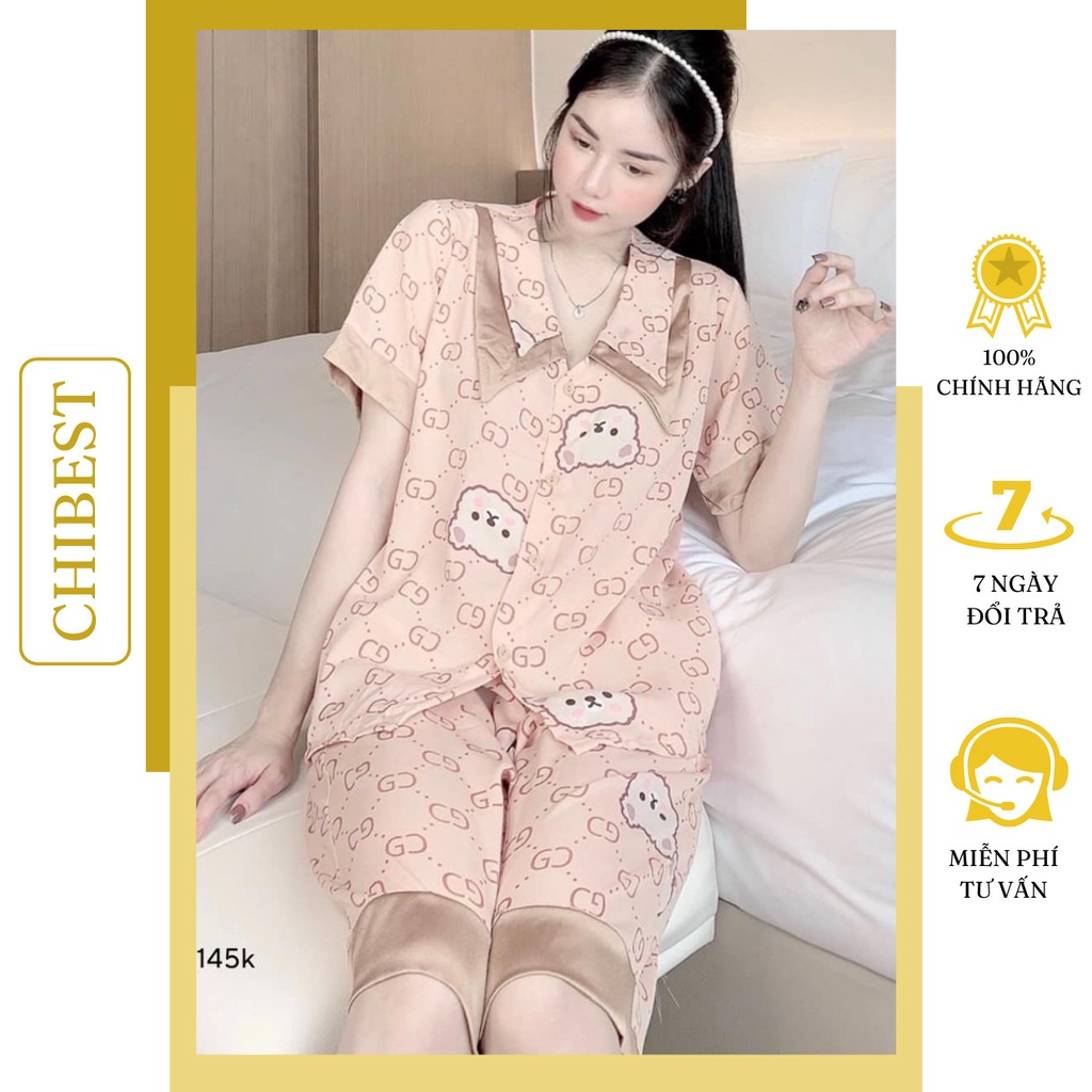 Đồ bộ nữ mặc nhà set Đồ bộ lửng cổ bèo 1 túi trước chất lụa mango siêu xinh CHIBEST DNB51