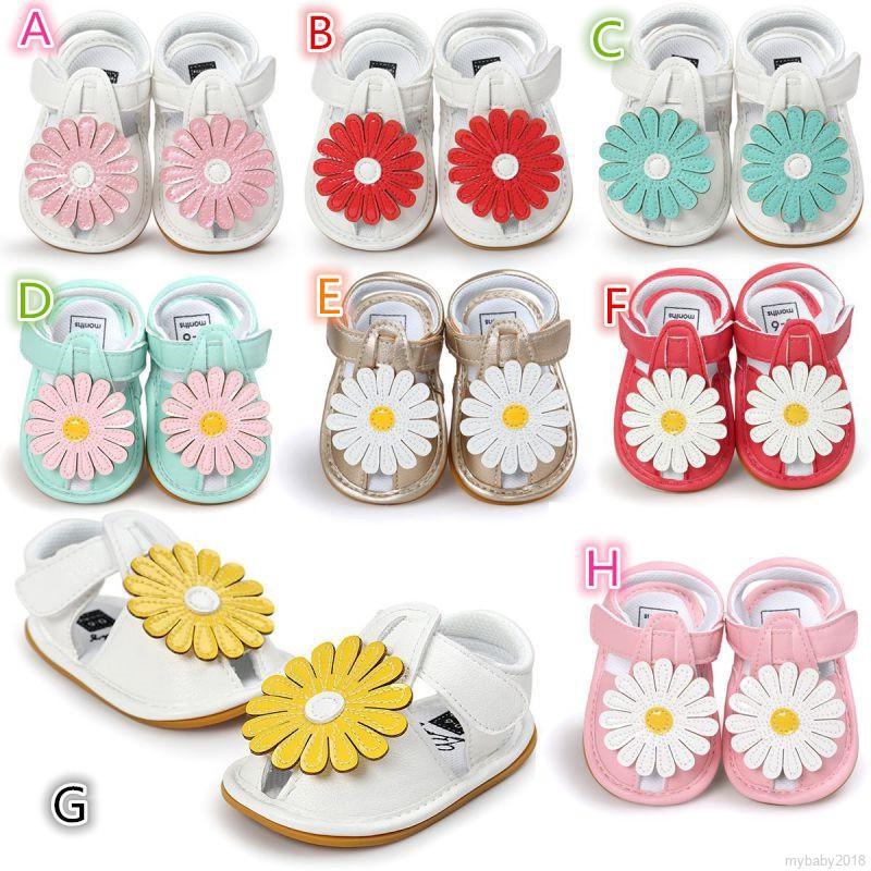 Giày sandal quai dán êm chân đính hoa hướng dương giả dễ thương cho bé gái