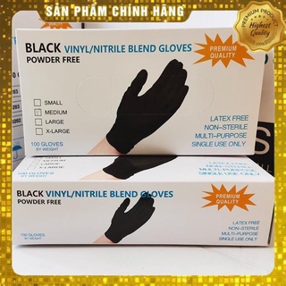 Găng Tay Cao Su Đen Không Bột Cho Phun Xăm Thẩm Mỹ, Làm Tóc,... Hộp 100 Chiếc S-M-L