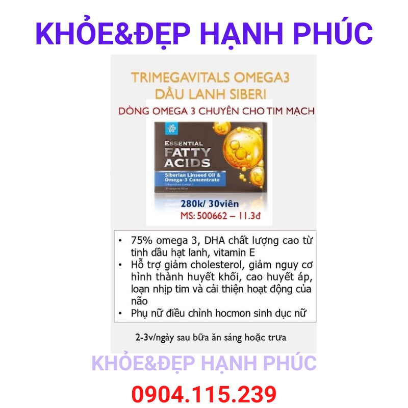 [ Hỗ trợ tim - T1/24  ] Thực phẩm bảo vệ sức khỏe Essential fatty acids linseed oil &amp; omega-3 concentrate – 30 viên/hộp