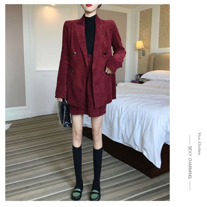 (Hàng order) Set vest nhung đỏ phối chân váy chữ A hoặc quàn ống rộng | BigBuy360 - bigbuy360.vn