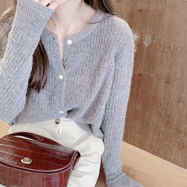 Áo khoác cardigan dệt kim tay dài cổ tròn phong cách Hàn Quốc thời trang mùa thu dành cho nữ | BigBuy360 - bigbuy360.vn