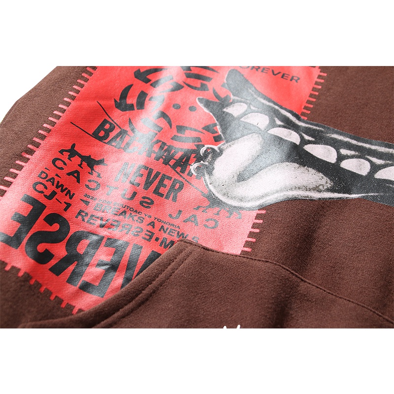 Áo Hoodie Dáng Rộng Màu Nâu In Chữ Jack Grin Và Răng Xương Rồng Biểu Tượng DARK ICON Travis Scott Cho Nam