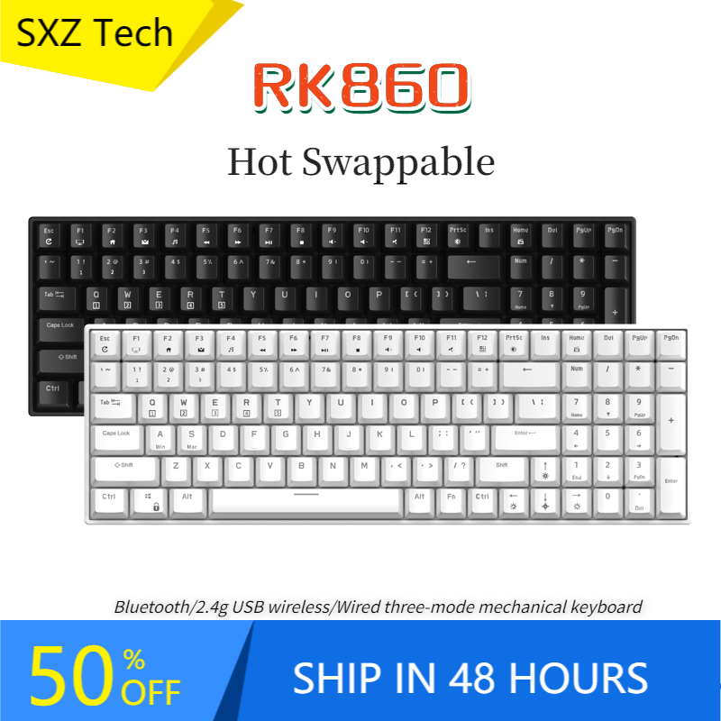 2021 New Arrive! Hot Swap! RK860/RK100 Bluetooth/2.4g TYPE-C wireless/Wired three-mode mechanical keyboard 2.4g computer notebook mobile phone tablet game