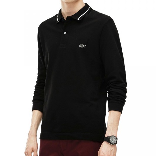 Áo Polo nam dài tay thu đông, Logo thêu, vải cotton cá sấu cao cấp dệt bo dày dặn dáng 3 màu basic