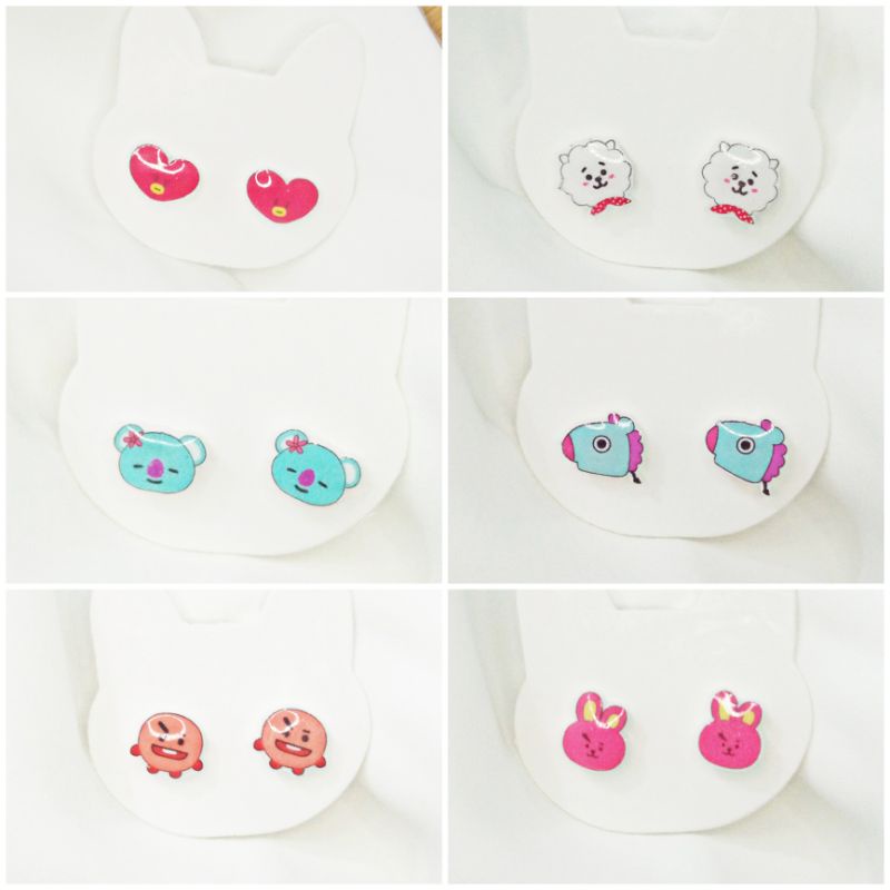 Khuyên Tai Nhựa BTS Chibi, BT21 An Toàn Không Kích Ứng Da