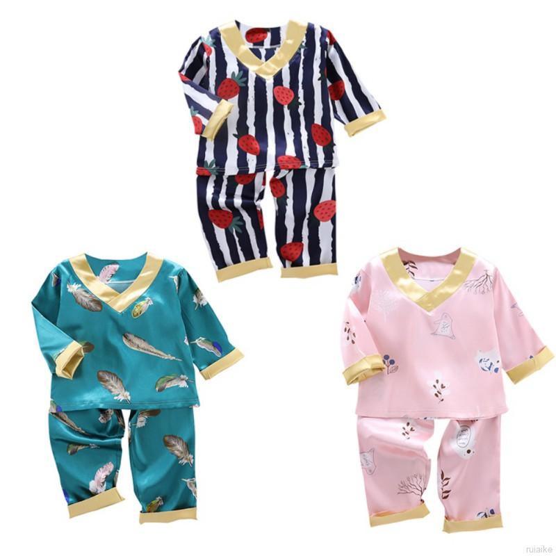 Set Pijama Áo Dài Tay + Quần Dài In Hình Hoạt Hình Đáng Yêu Cho Bé