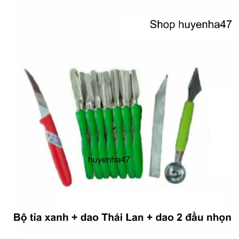 Bộ dao tỉa hoa quả 10 món chuôi xanh TX10 chuyên dụng dao khắc trái cây đa năng