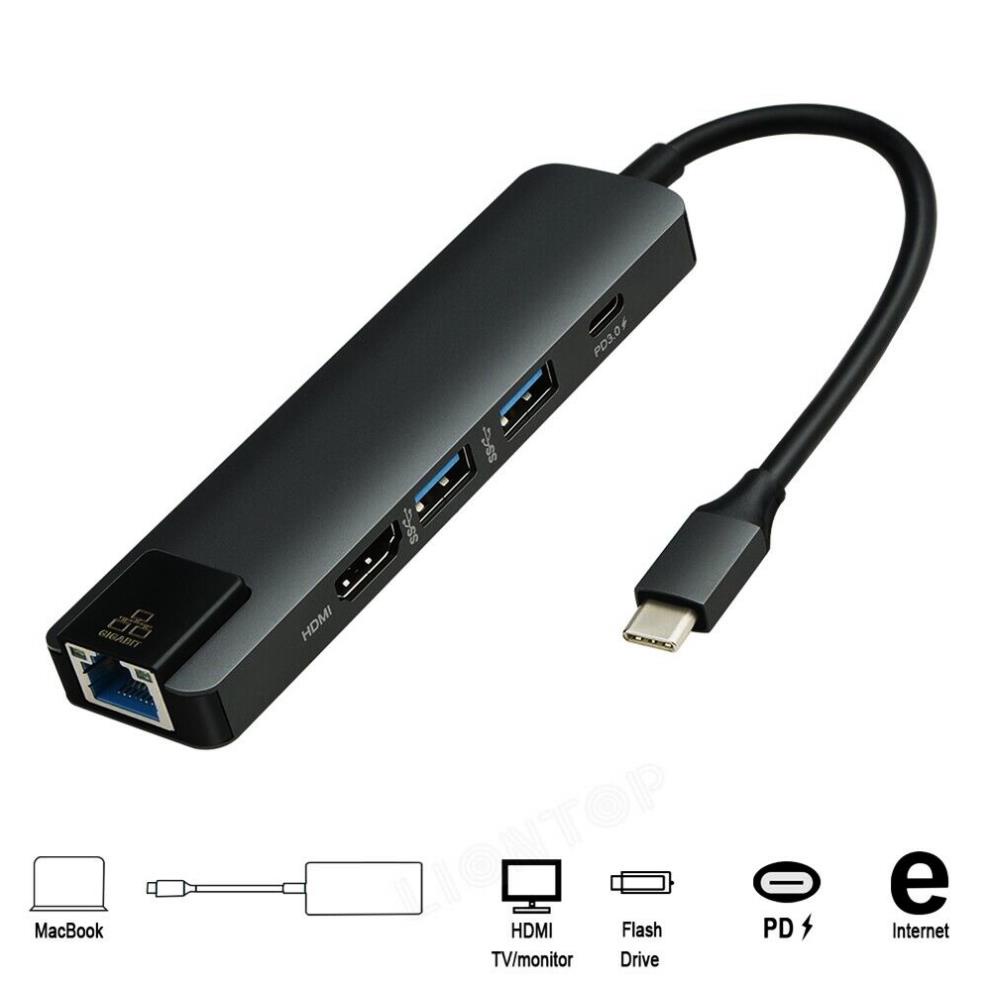 Thiết Bị Cắm Đa Cổng USB Type-C 5 Trong 1 Chuyển Đổi Sang HDMI 4K USB 3.0 PB Gigabit Ethernet Rj45 Lan