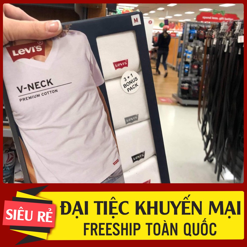 [Giá Huỷ Diệt] [Size M 75-85kg ] Áo thun nam cổ tim LEVIS TRẮNG cotton siêu mát Ship US