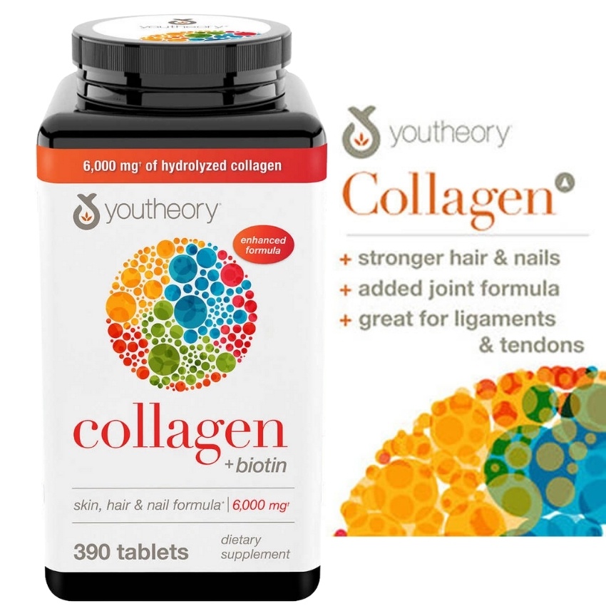 Viên Uống Bổ Sung Collagen Youtheory Cho Da, Tóc Và Móng Type 1 2 & 3 Skin, Hair & Nail Formula 390 Viên