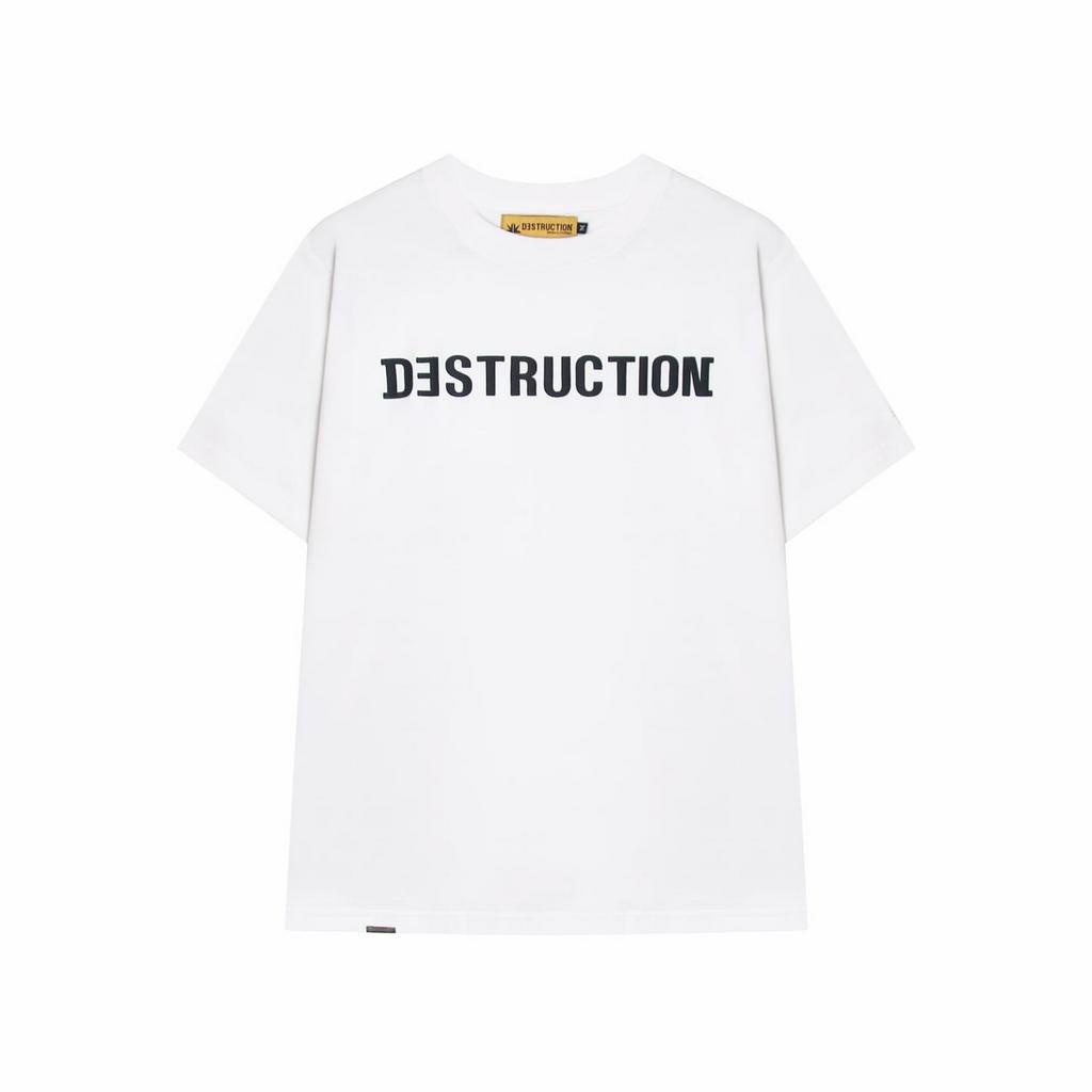 Áo thun local brand Destruction in hoạ tiết logo đơn giản màu trắng đen, cổ tròn, cotton