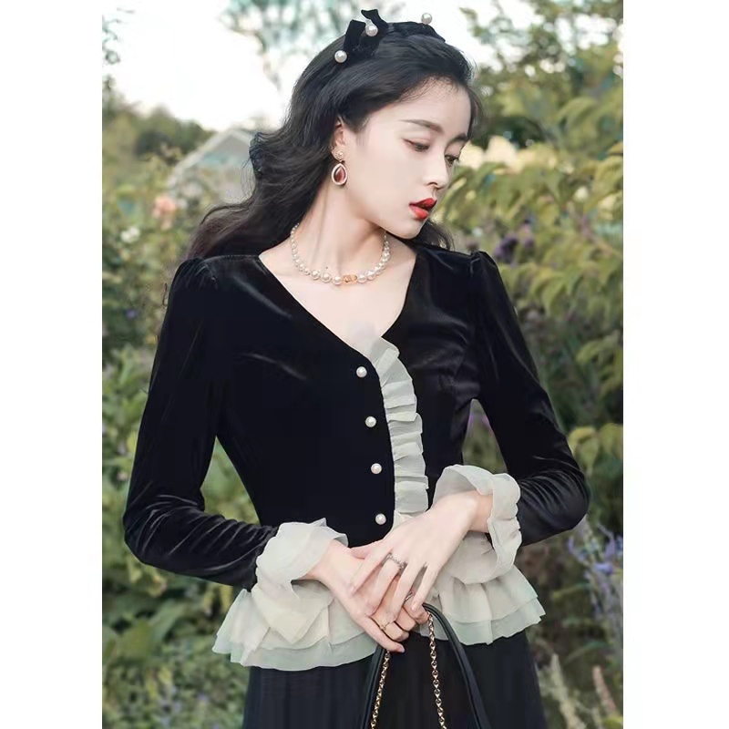 Set áo cardigan chất liệu nhung + váy lưng cao thời trang thu đông cho nữ (có bán lẻ)