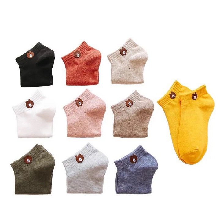 [SET 10 ĐÔI] Tất nữ - Tất nam nữ cổ ngắn co giãn họa tiết gấu cute tặng kèm túi đựng