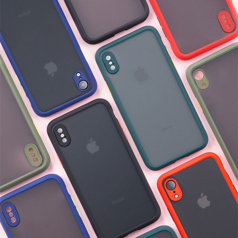 Ốp lưng trong nhám viền màu cho điện thoại iPhone 11 Pro Max X XS Max XR 6 6S 7 8 Plus
