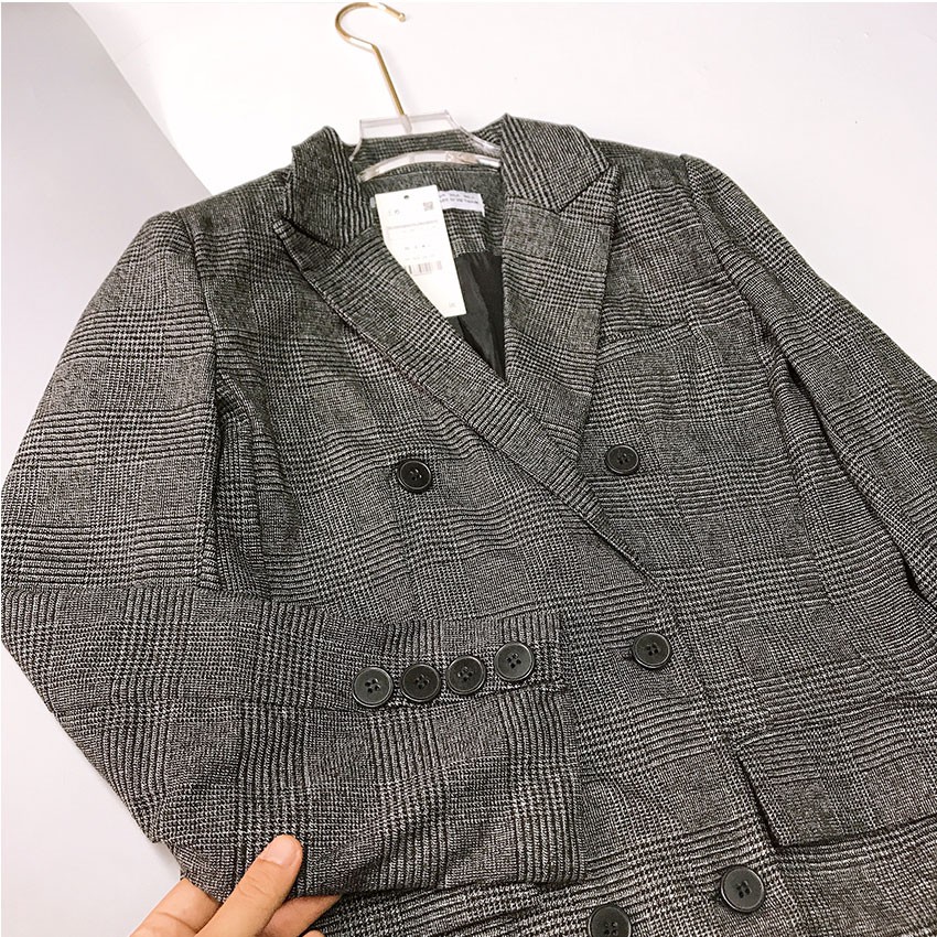 ÁO BLAZER KẺ CARO GHI ĐEN HÀNG VNXK SIZE S M L | BigBuy360 - bigbuy360.vn