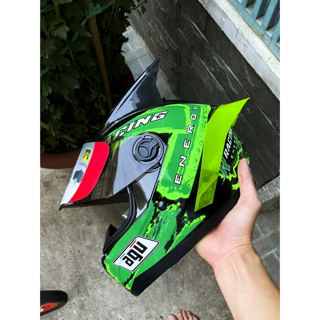 Nón AGU Racing xanh lá tặng kèm sừng rùa và đuôi gió + túi đựng nón