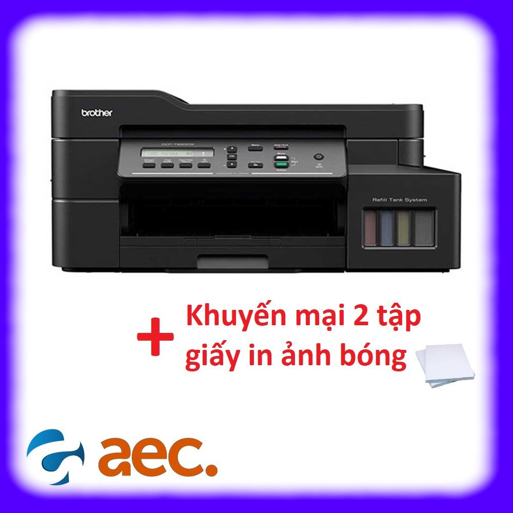 Máy in phun màu đa năng Brother DCP-T820DW + đi kèm mực ngoài Hàn Quốc chống tắc đầu phun + khuyến mại 2 tập giấy in ảnh