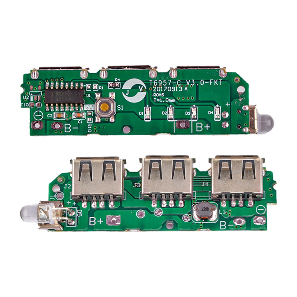 Bảng mạch tăng áp PCBFUN 3 đầu ra usb Li-ion 18650 3V 5V có đèn LED cho sạc dự phòng DIY