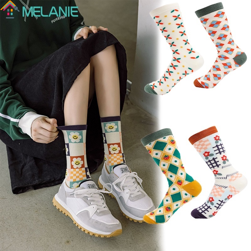 Vớ cotton mềm thoáng khí in họa tiết hoa phong cách Hàn Quốc cho nữ