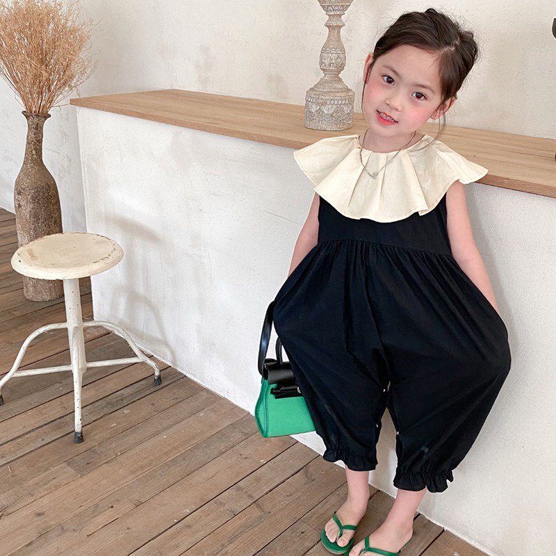Bộ Áo Liền Quần Ống Rộng Thoáng Khí Dễ Thương Cho Bé Gái