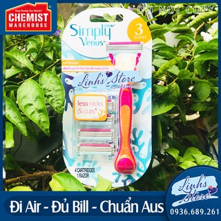 Dao cạo nữ Gillette Simply Venus Hybrid 3 lưỡi (1 cán + 4 đầu dao) 💙 Chemist Warehouse - Úc