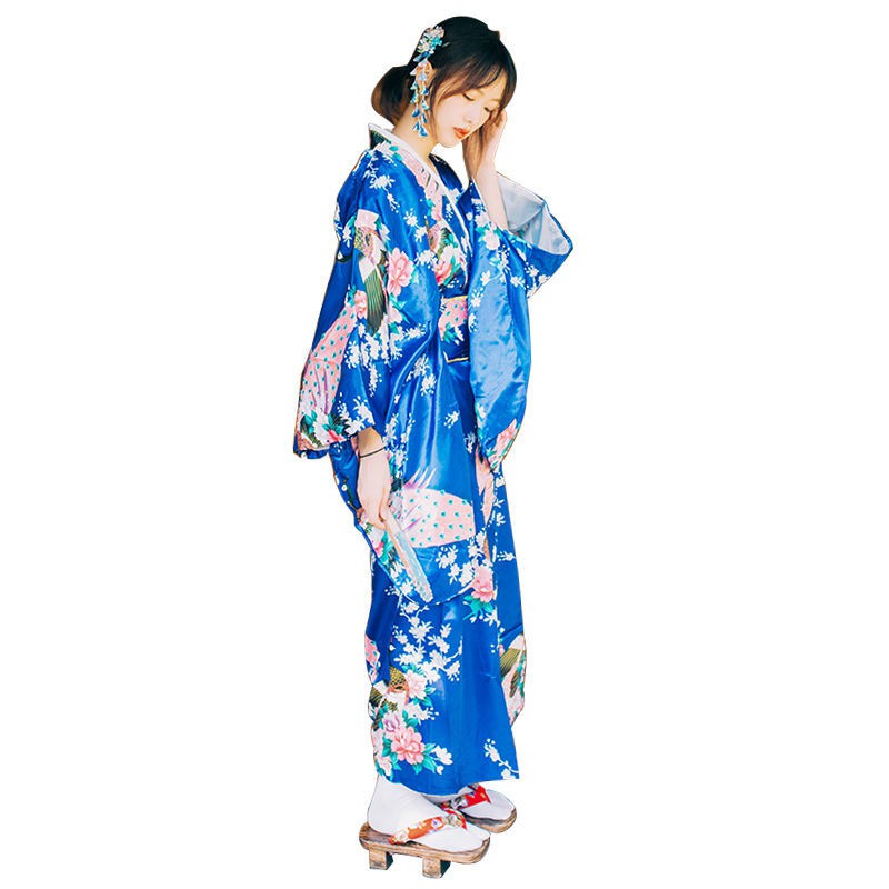 Áo Khoác Kimono Dáng Dài Họa Tiết Chim Hạc Phong Cách Truyền Thống Nhật Bản