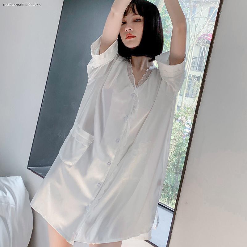 đồ ngủ Vải Lụa Lạnh Phối Ren Cổ Chữ V Chất Lượng Cao Thời Trang Xuân Thu Hàng Mới Dành Cho Bạn Nữ 2021 | BigBuy360 - bigbuy360.vn