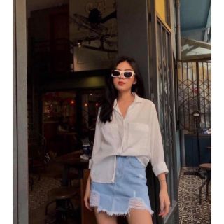 Sơ mi trắng form rộng cotton giấy