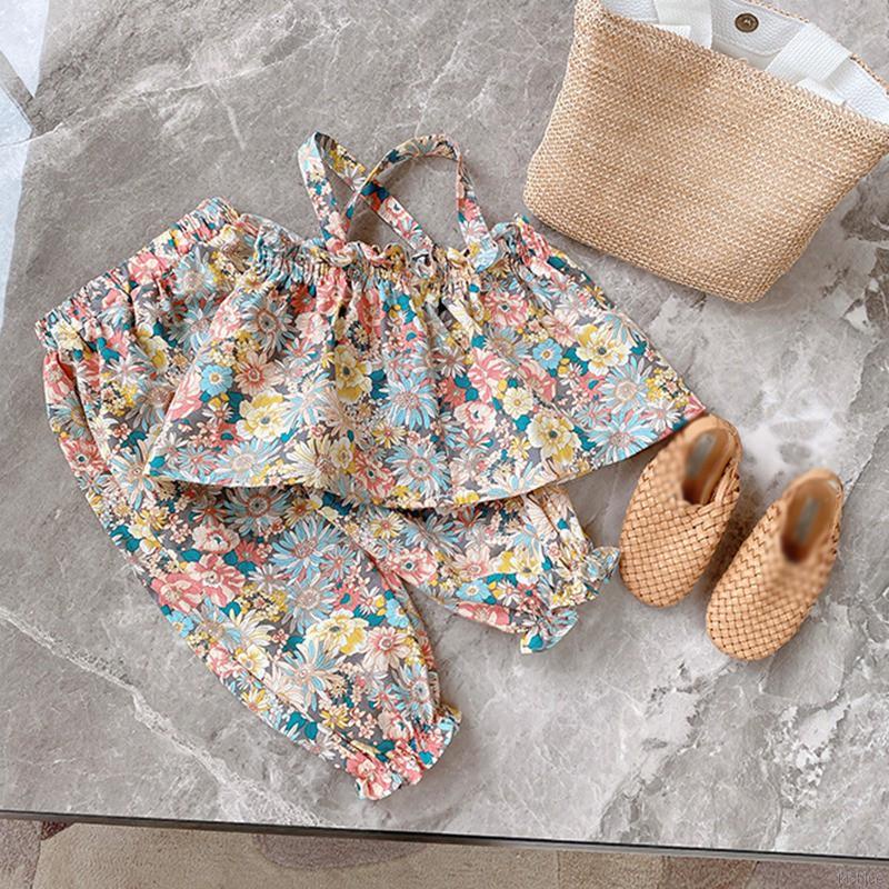 Bộ Áo Hai Dây + Quần Dài Chống Muỗi Phong Cách Phương Tây Cho Bé Gái