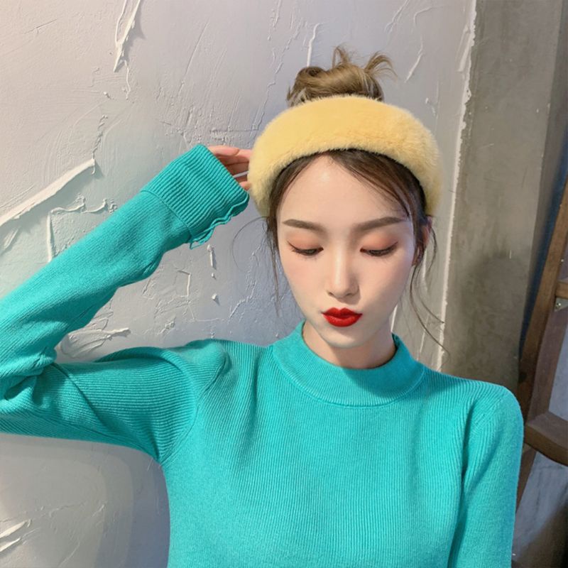 Băng Đô Vải Lông Xù Dày Dặn Màu Sắc Kẹo Ngọt Phong Cách Vintage Dành Cho Nữ