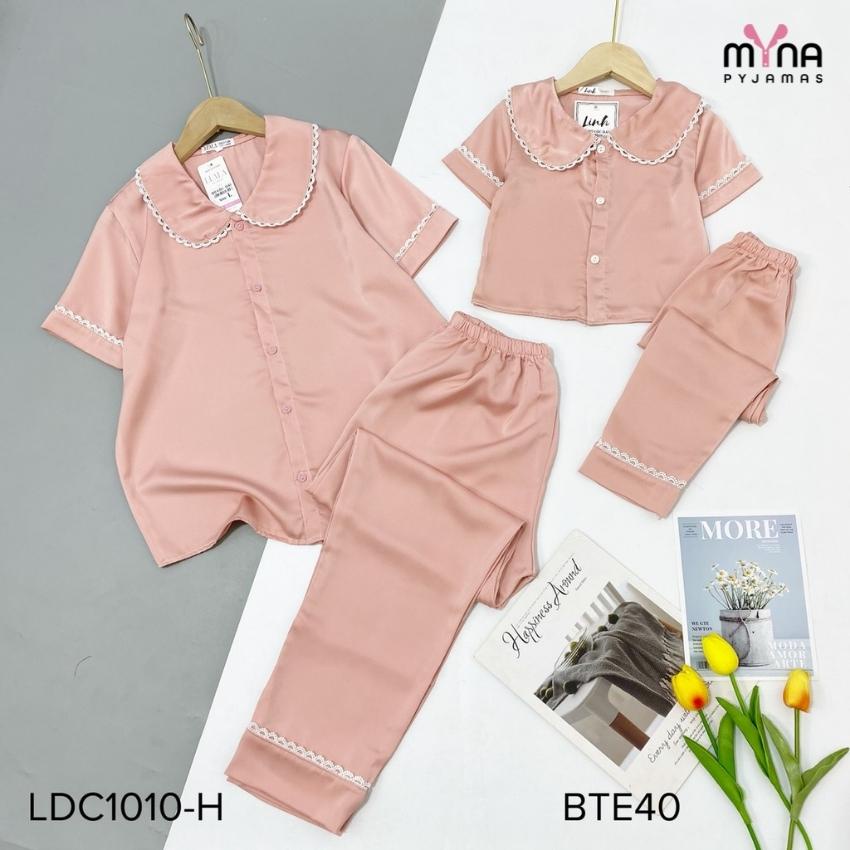 Đồ ngủ đôi mẹ và bé tay cộc quần dài cổ sen, chất lụa tằm thái cao cấp