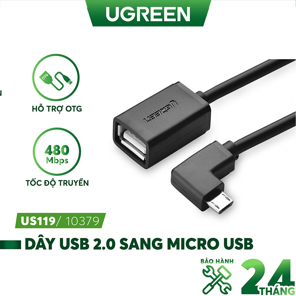 Dây USB2.0 sang Micro USB vuông góc, hỗ trợ OTG dài 15cm UGREEN US119 10379